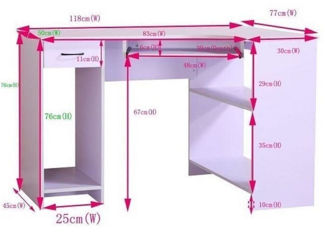Artic White Office Corner Desk by Amos dimensions