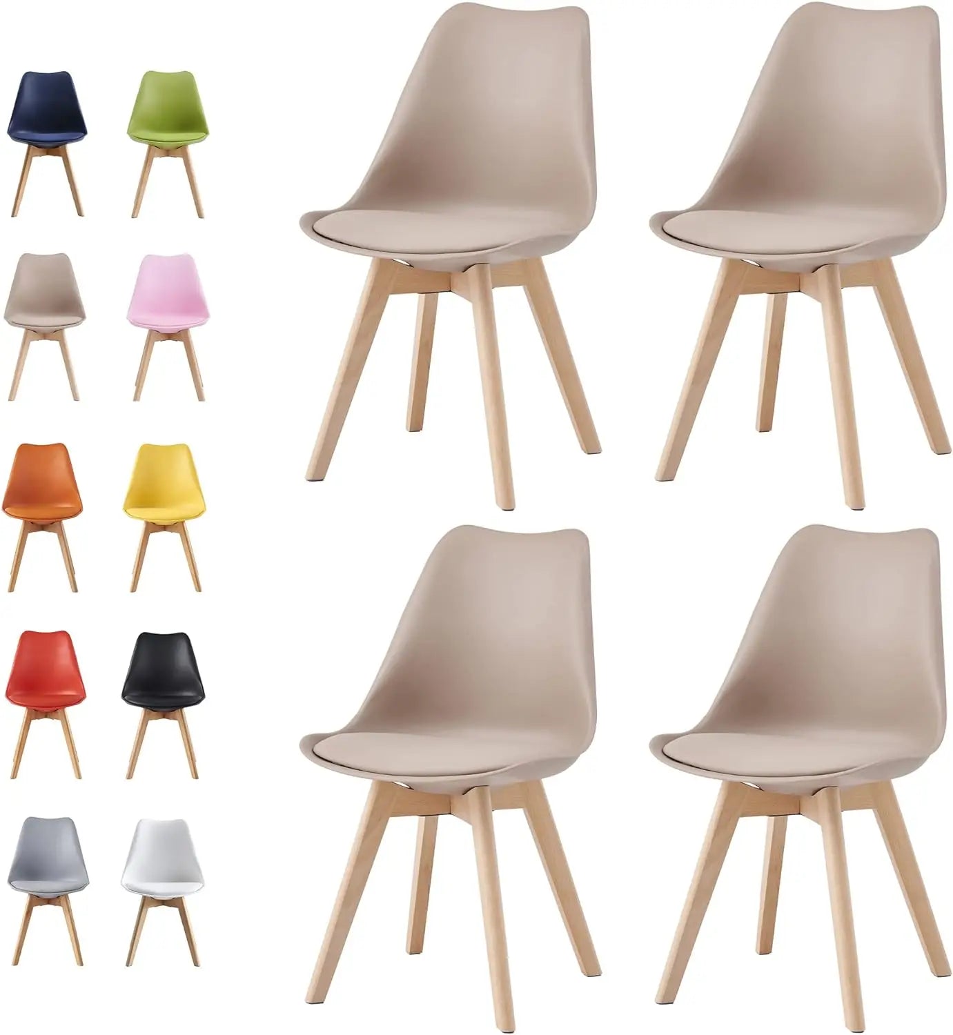 Brown Beige Retro Dining Chairs set of 4