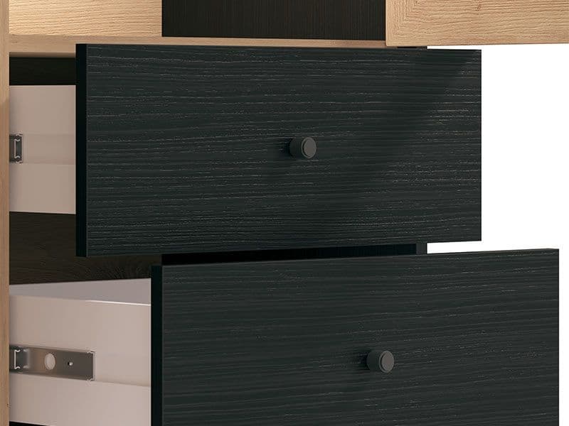 Cliff Slatted Artisan Oak Effect And Black 2 Door Display Cabinet