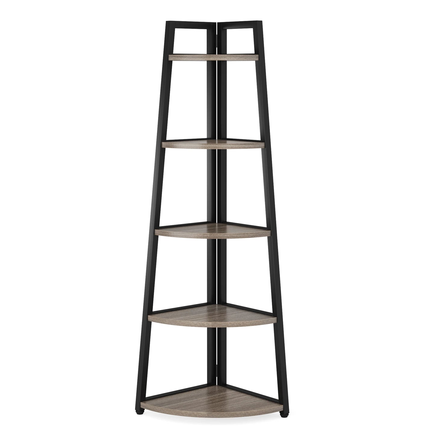 Corner shelf with five shelves on a white background