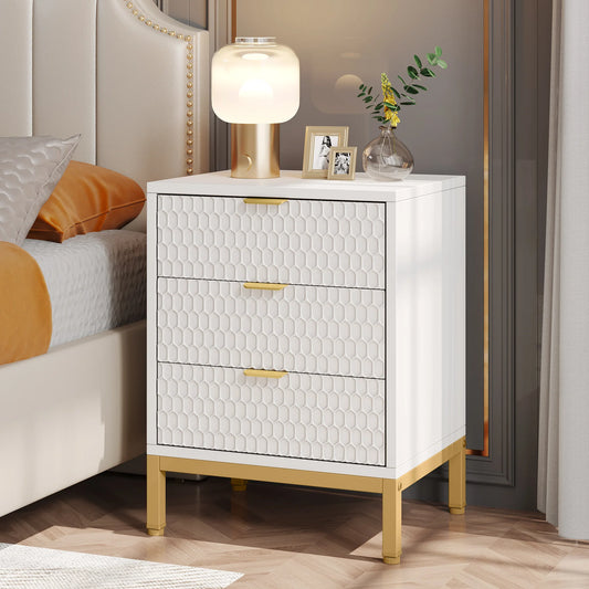 Diantha Modern White Textured Bedside Table