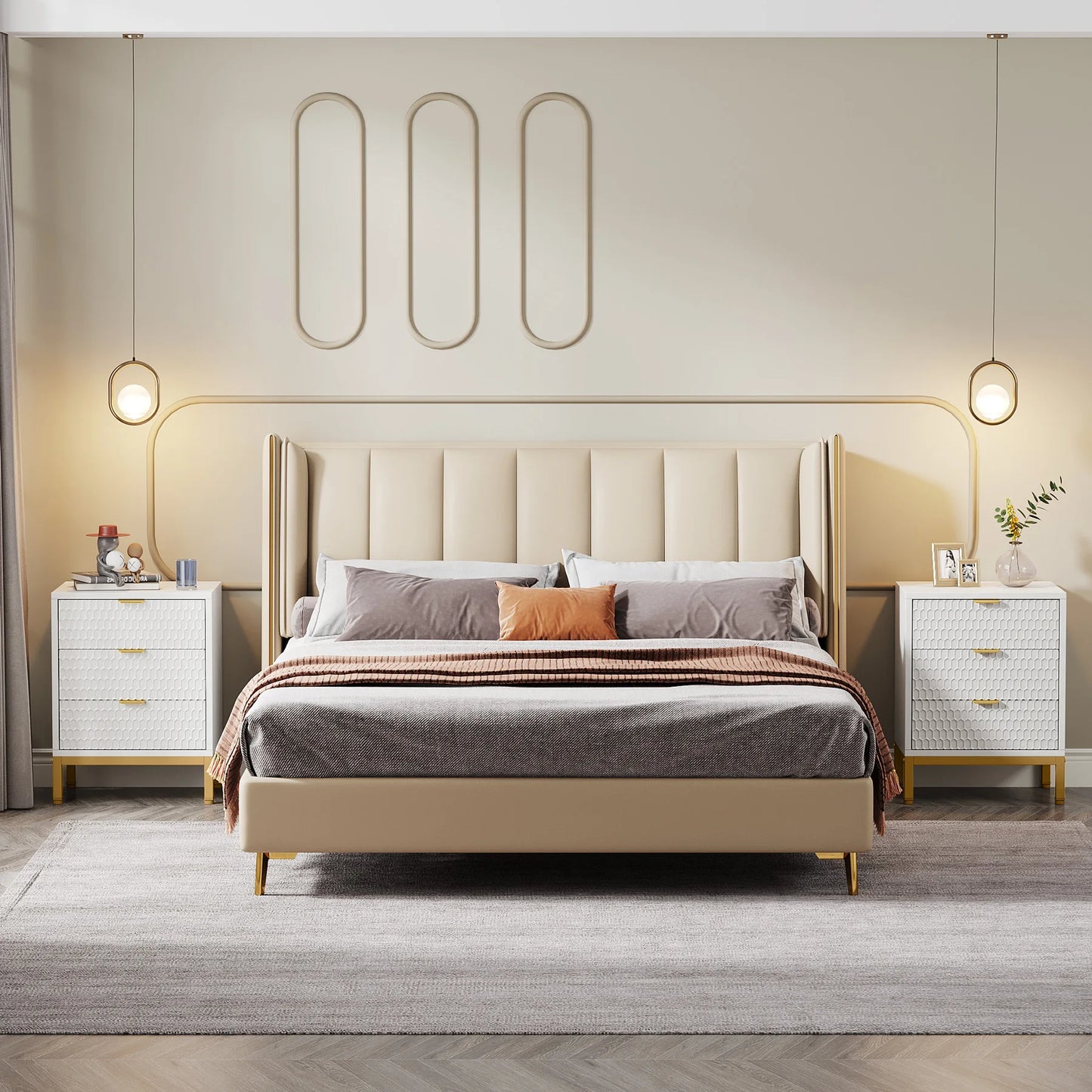 Diantha Modern White Textured Bedside Table Nightstand