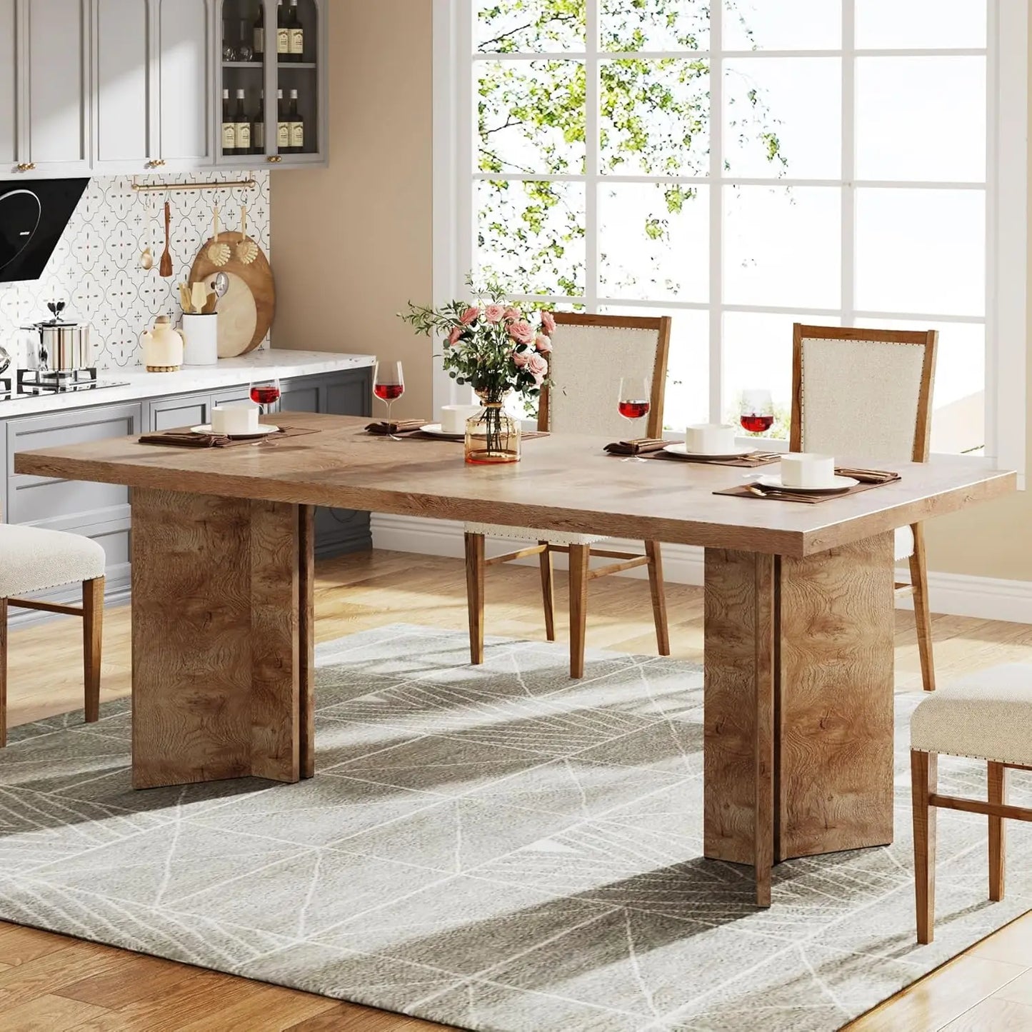 Farmena Walnut theme farmhouse Dining Table seats 4-6 people