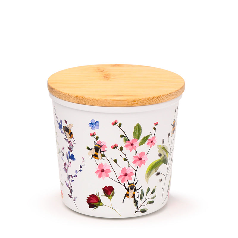 Small storage jars with floral patterns with bamboo lid