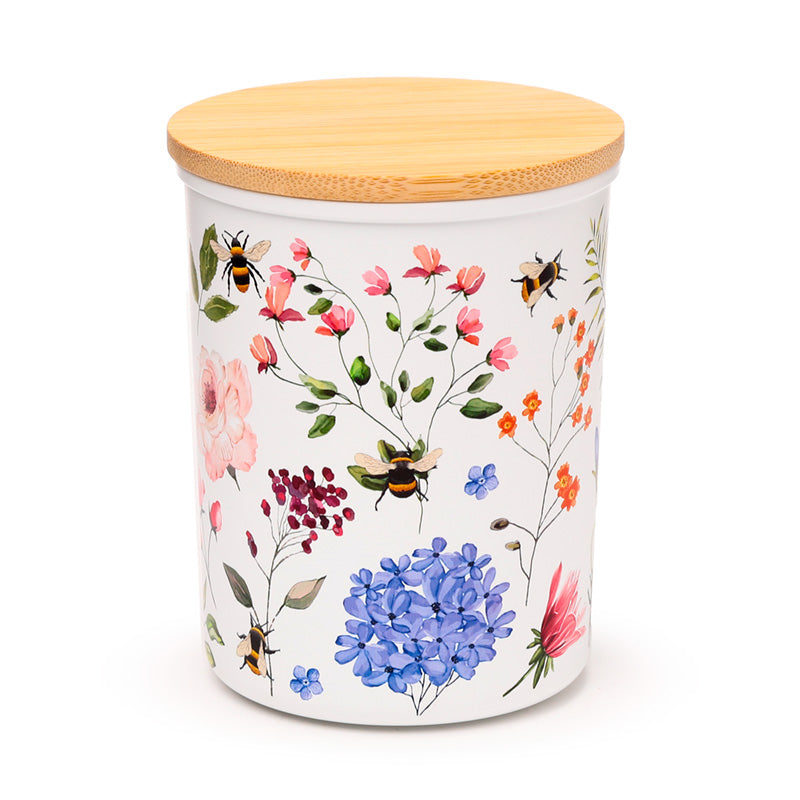 Large nectar meadows storage jar with bamboo lid