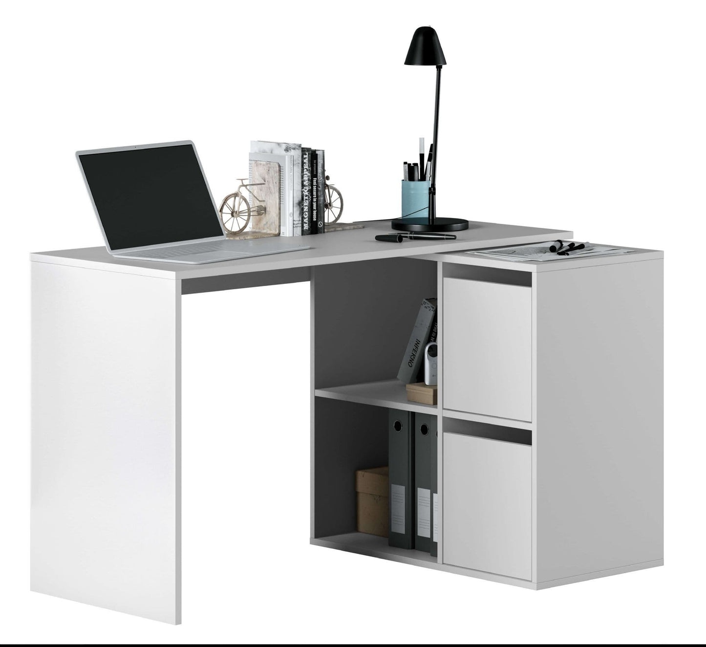 Thena White Reversible Desk with Storage