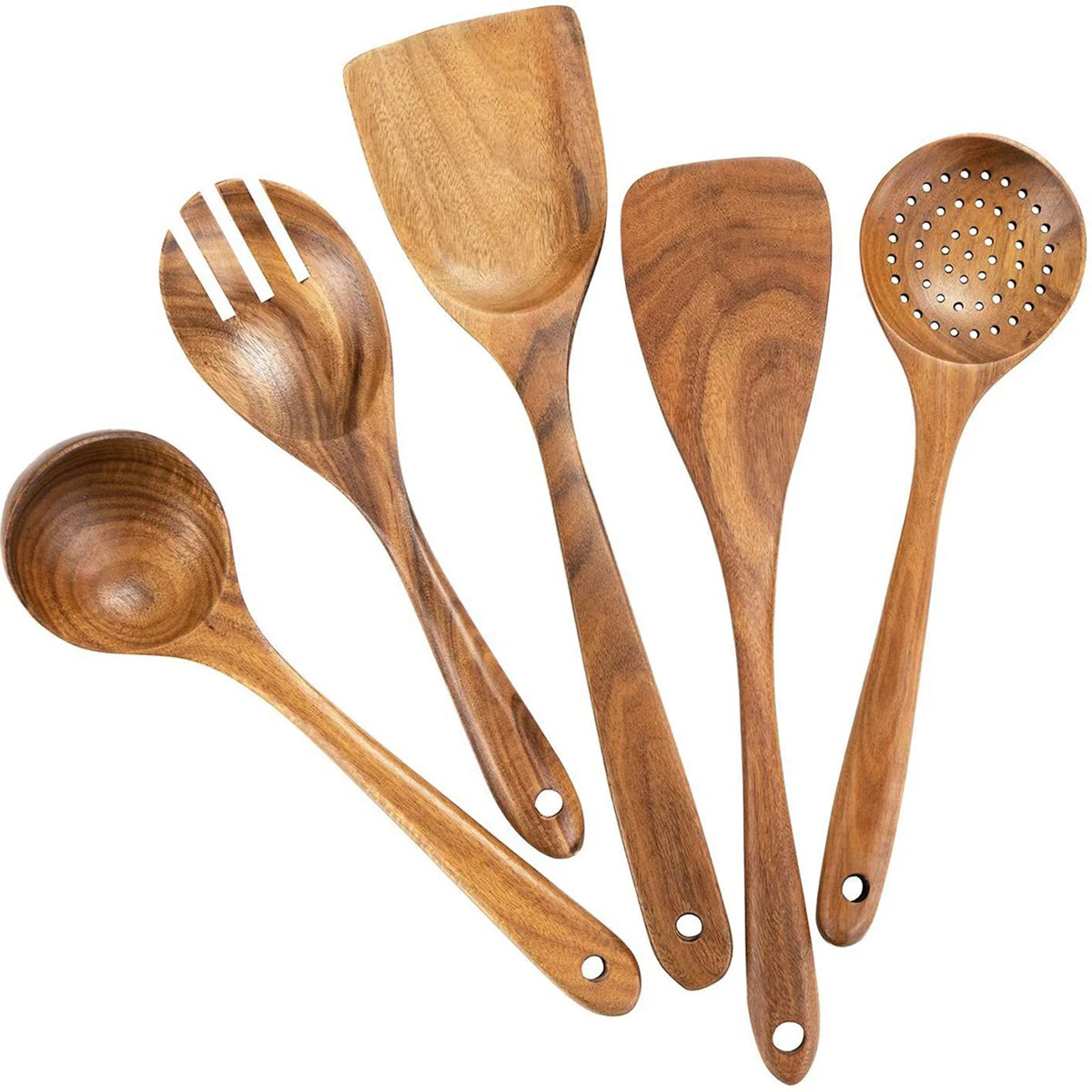 Wooden kitchen utensil set non scratch 5pc