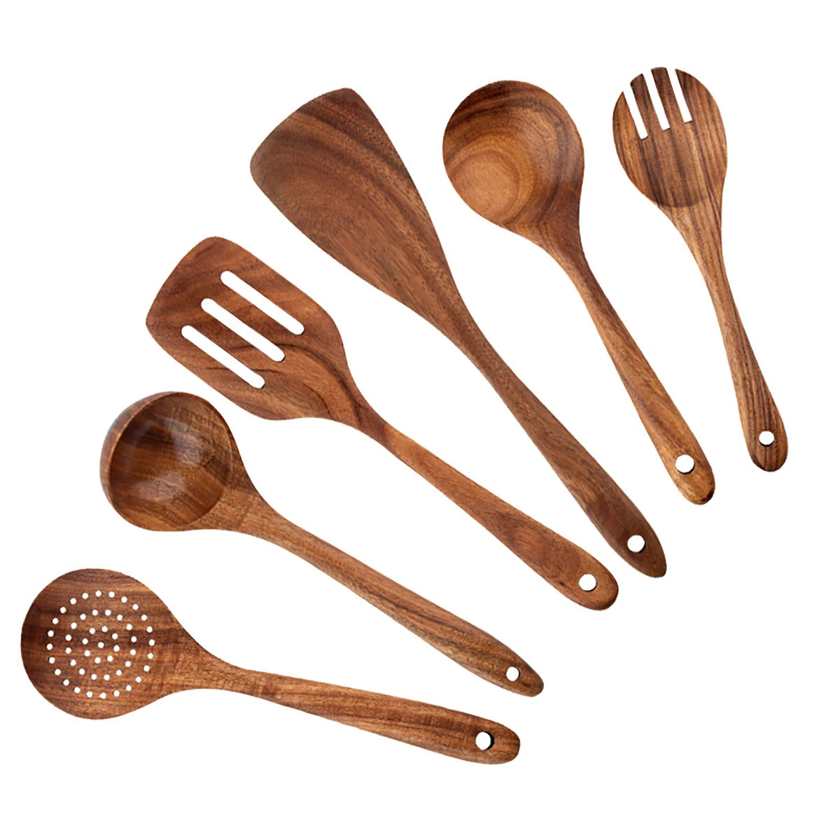 Wooden kitchen utensil set non scratch 6pc