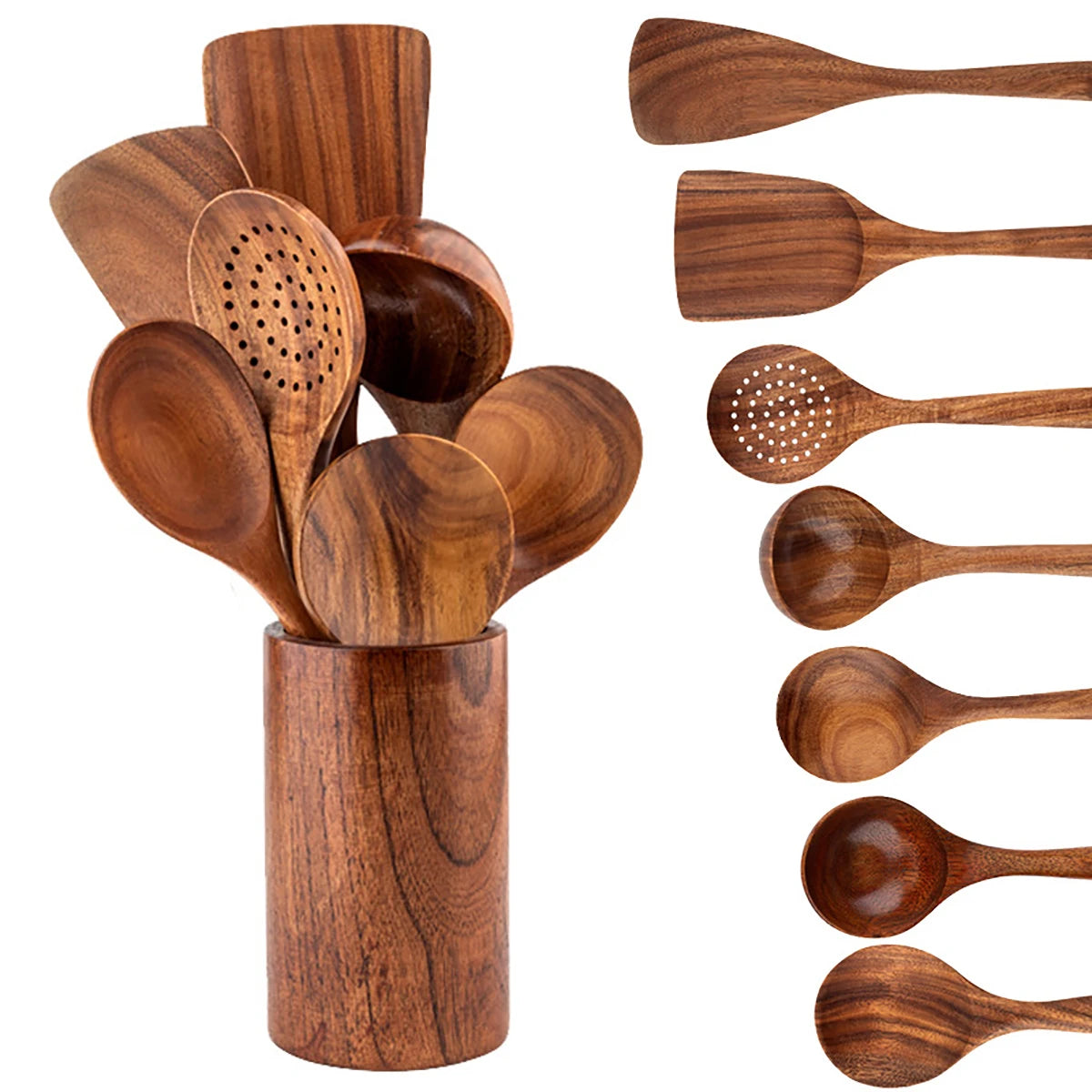 Wooden kitchen utensil set non scratch 8pc