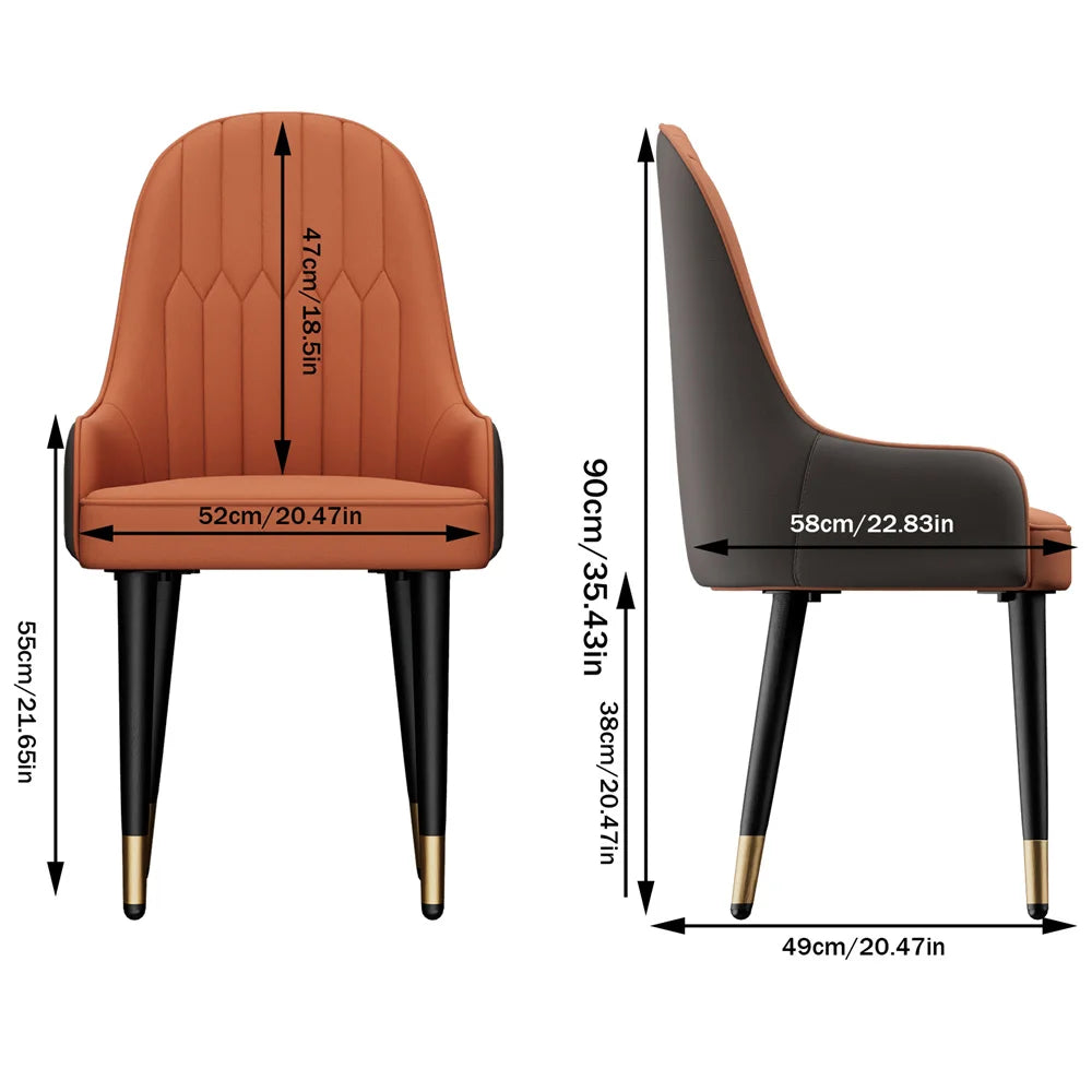 Two chairs with dimensions labeled on a white background