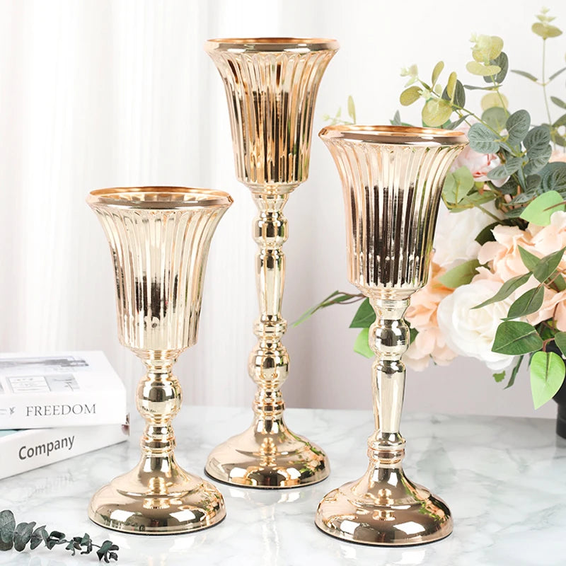 various size golden flute trumpet vase