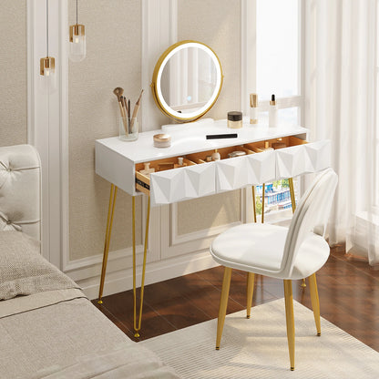 3 Draw White Elegant Vanity Makeup Table Set with LED Mirror 