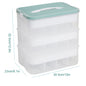 Stackable storage container with dimensions labeled on a white background