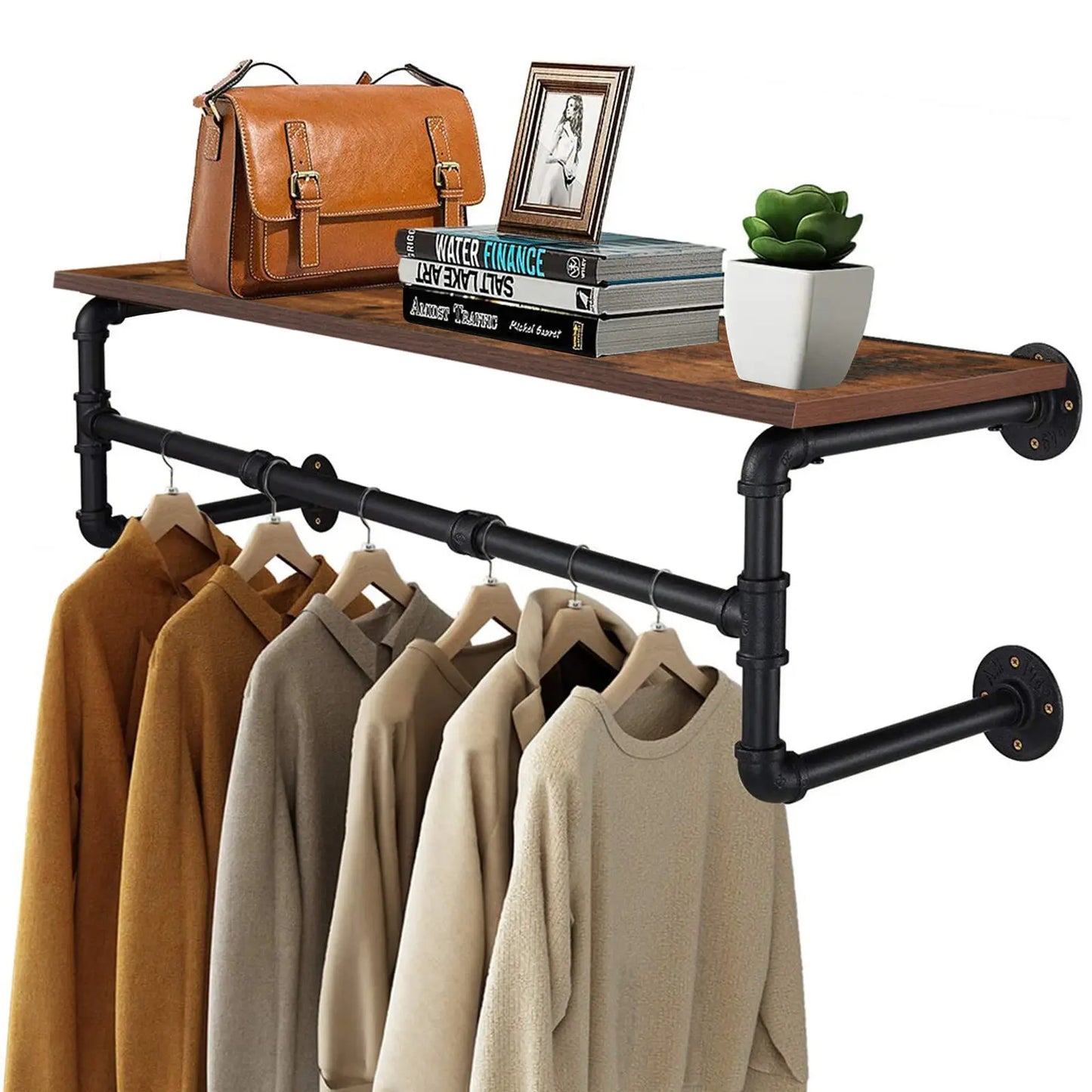 ome Wall Mounted Industrial Pipe Clothes Rack 