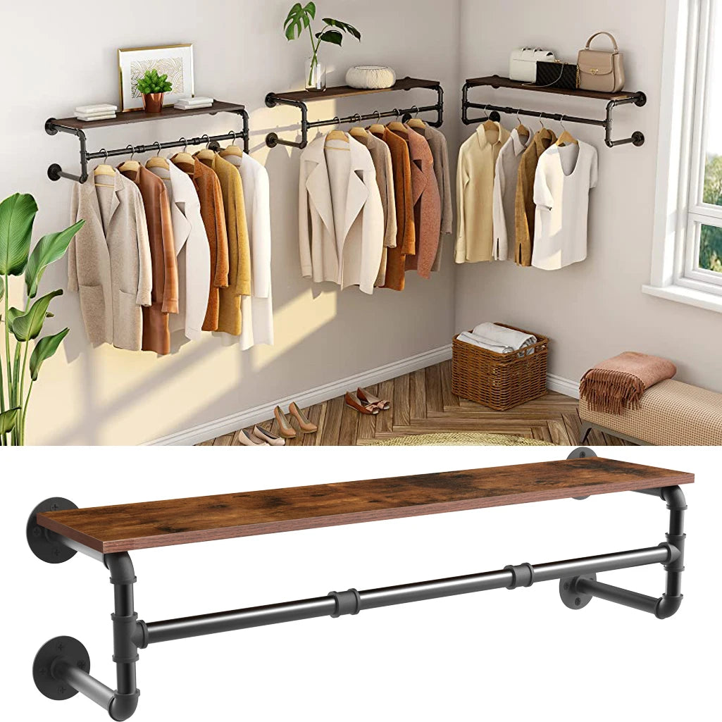 Affordable Wall Mounted Industrial Pipe Clothes Rack 