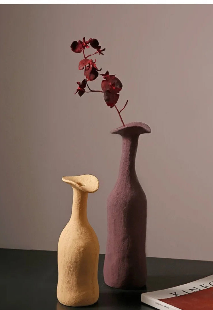 Apricot and Wine Red clay vase Morandi Nordic Vase