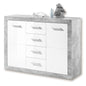 White dresser  sideboard 117cm grey and white with concrete-like frame on a white background
