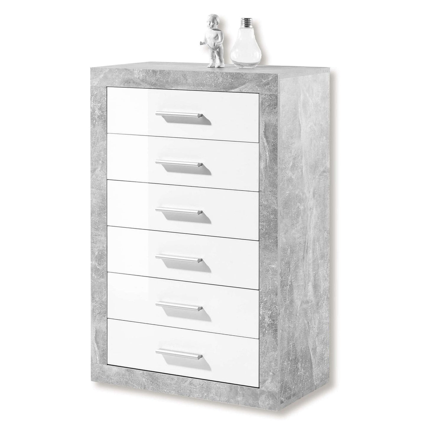 Artiep Tallboy Chest of Drawers Grey and WhiteGloss 6 DRAW Unit