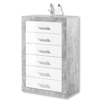 Artiep Tallboy Chest of Drawers Grey and WhiteGloss 6 DRAW Unit