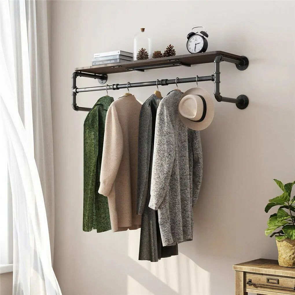Bedroom ome Wall Mounted Industrial Pipe Clothes Rack 
