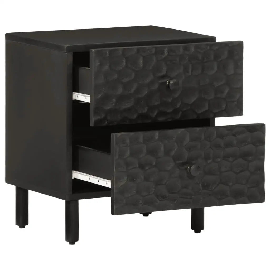 Black textured nightstand with two drawers 