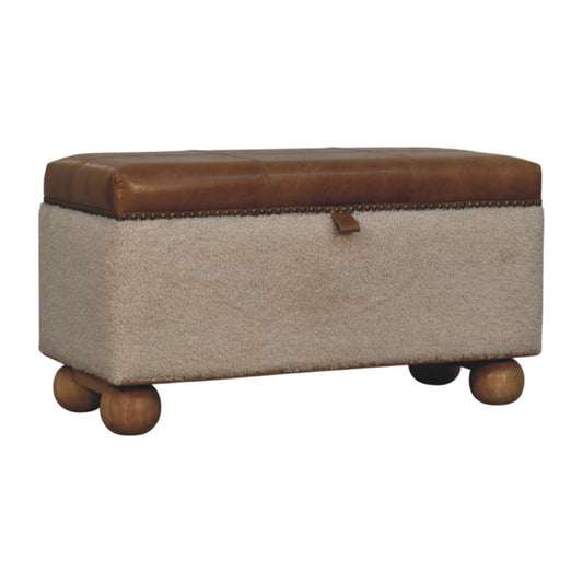 Boucle Buffalo Leather Lid- up Storage Ottoman (Made to Order)