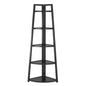 Black corner shelf with four shelves on a white background