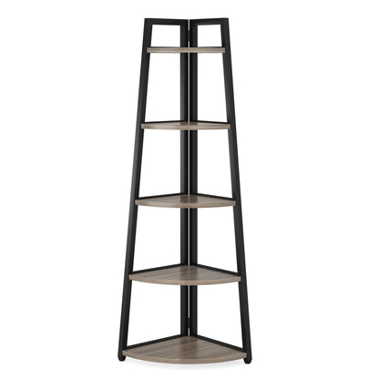 Corner shelf with five shelves on a white background