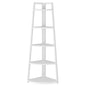 White corner shelf with five shelves on a white background