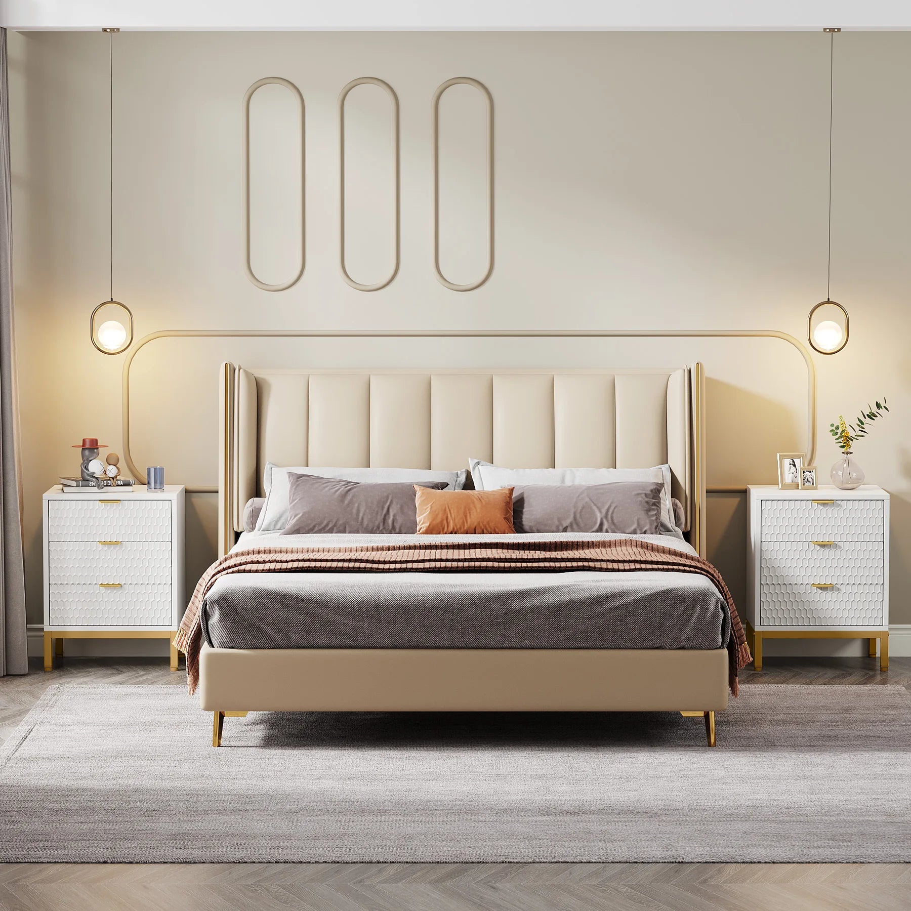 Diantha Modern White Textured Bedside Table Nightstand