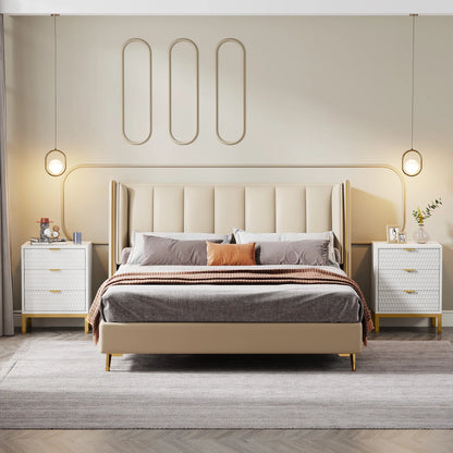 Diantha Modern White Textured Bedside Table Nightstand