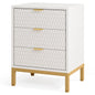 White dresser with gold accents on a white background