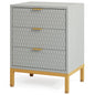 Gray textured dresser with gold accents on a white background