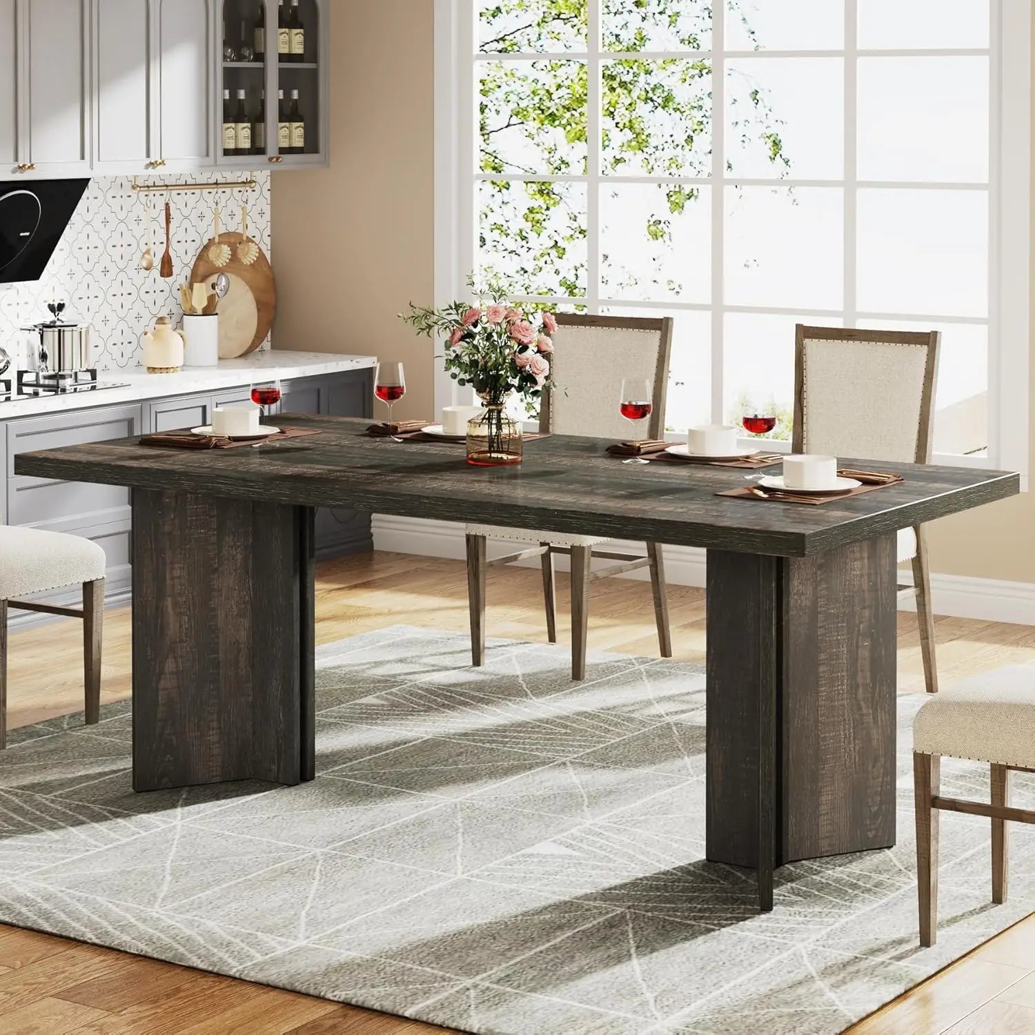 Farmena Walnut theme farmhouse Dining Table seats 4-6 people