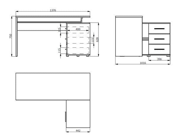 Gama oak and black corner desk dimensions