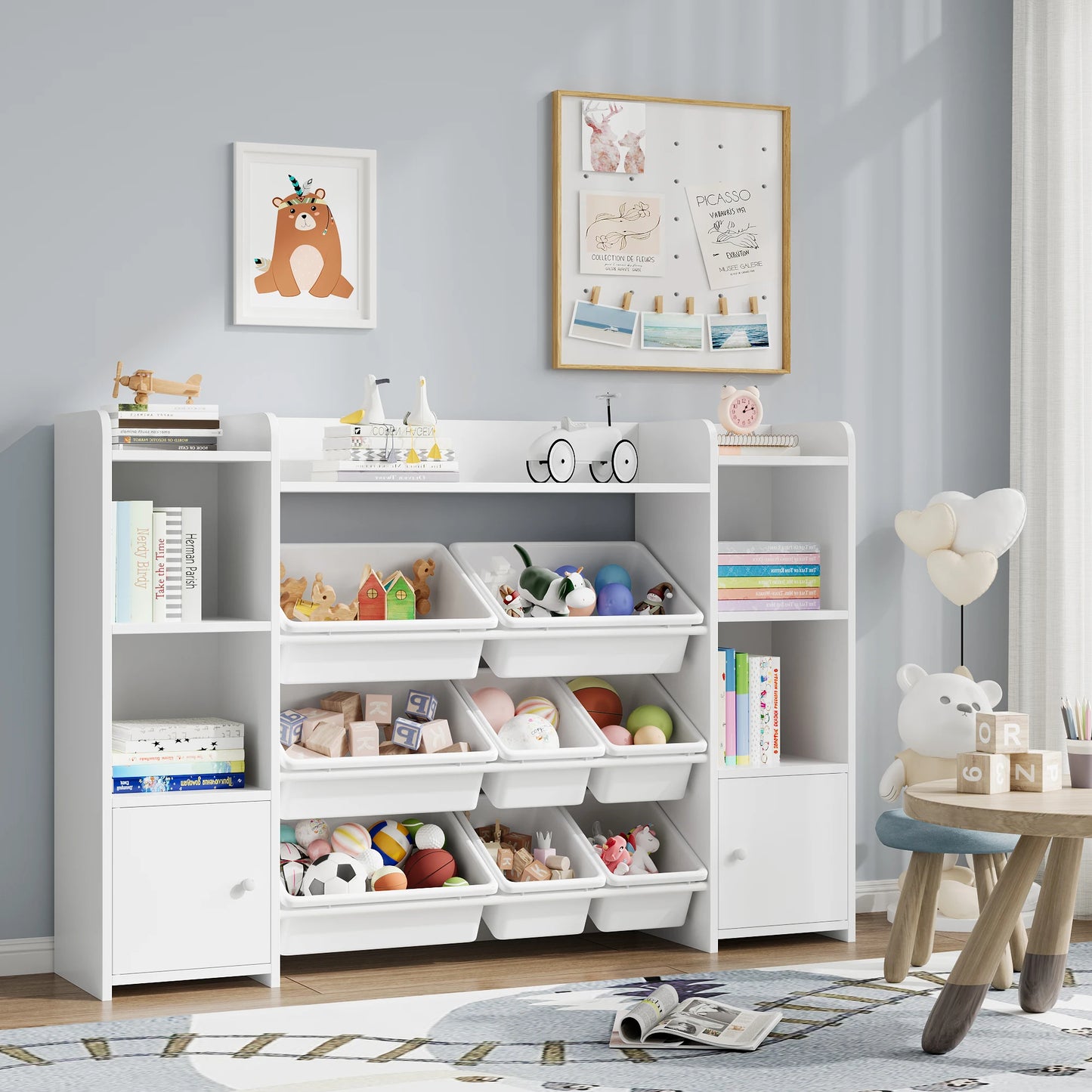 Getone Toy Storage Unit Children's Bookcase Toy Organiser Kids Storage with 8 Removable Boxes and Storage Shelves for Living Room Playroom Bedroom 138.8 x 29.6 x 94.3 cm