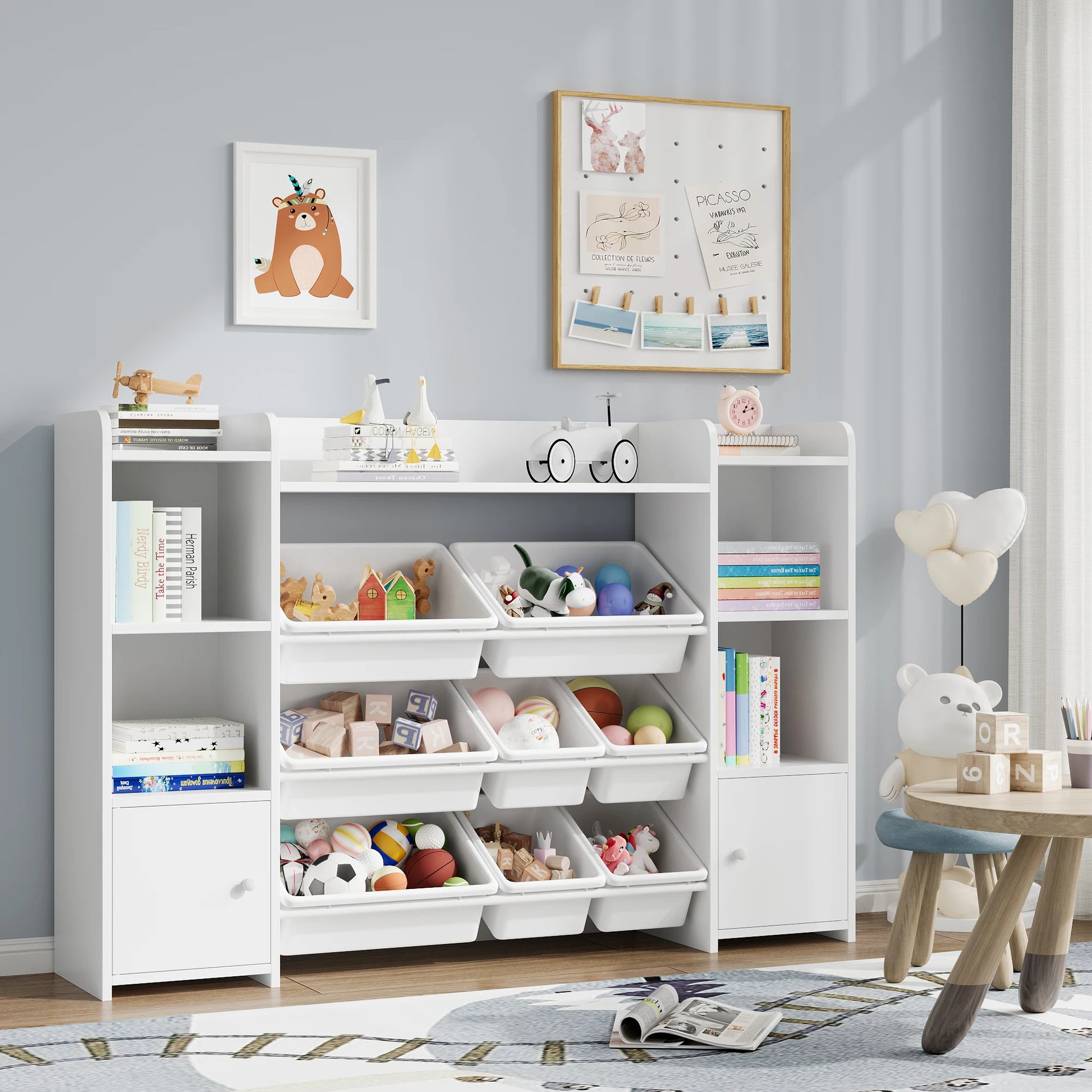 Getone Toy Storage Unit Children's Bookcase Toy Organiser Kids Storage with 8 Removable Boxes and Storage Shelves for Living Room Playroom Bedroom 138.8 x 29.6 x 94.3 cm