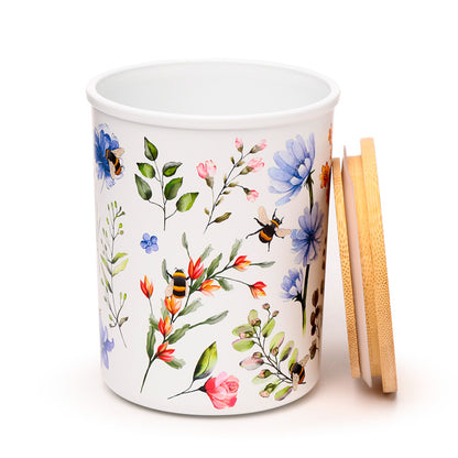 Large nectar meadows storage jar with bamboo lid