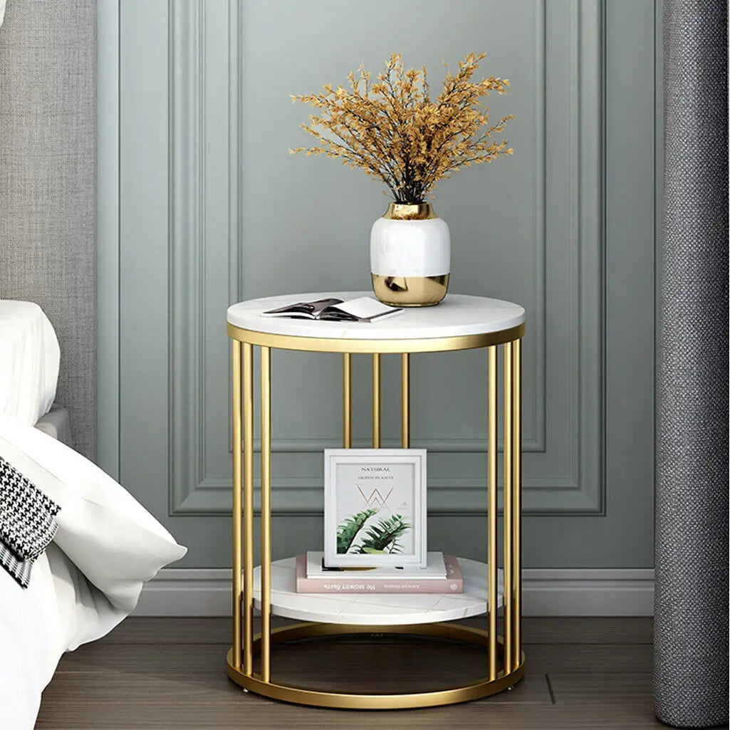 Luxurious gold colour frame and white marble effect top