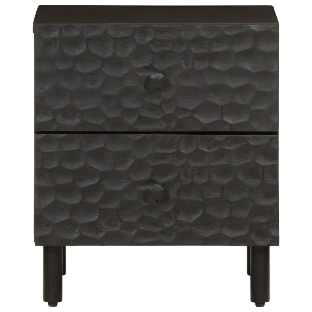 Black textured nightstand with two drawers Mango wood Bedroom furniture