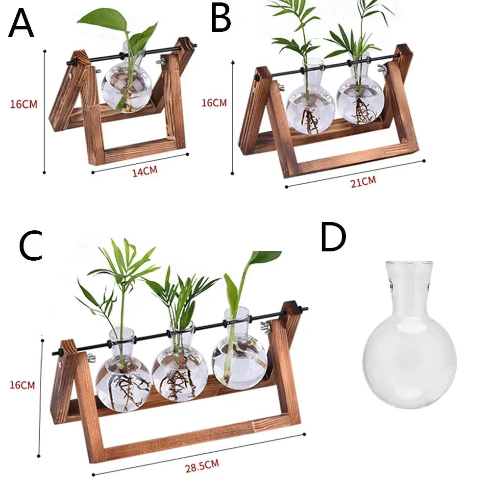 Mini Bulb-Shaped Vase wood stand A B C D