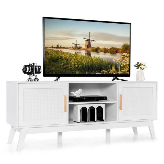 Modern White Rattan TV Stand 