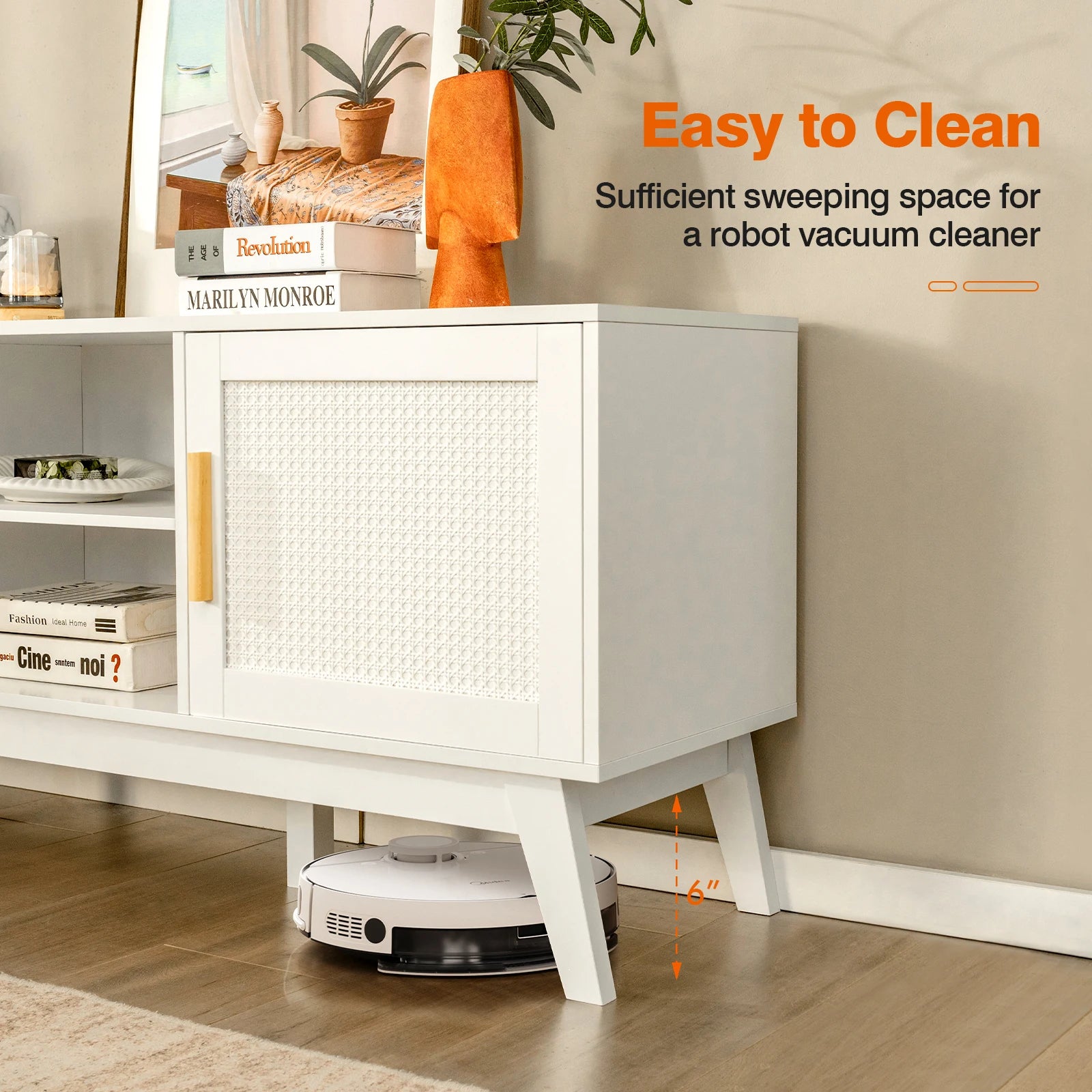 Modern White Rattan TV Stand easy to clean