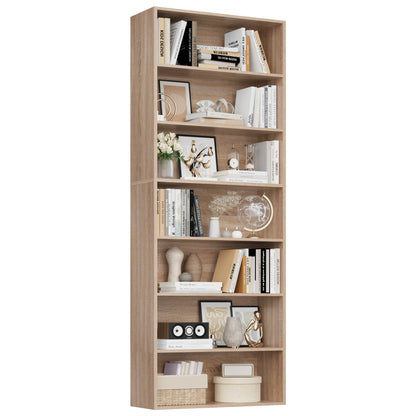 Wooden bookshelf with decorative items on a white background