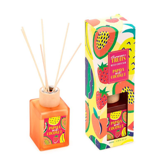 Fruity-themed reed diffuser with colorful packaging 