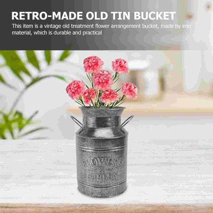 Retro Silver Farmhouse Jug Vase Flowers and Garden