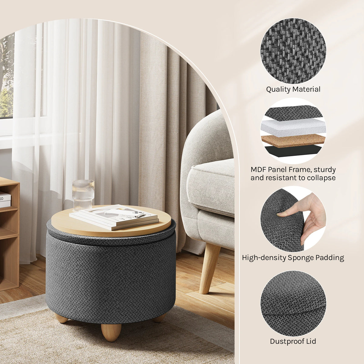 Round Storage Stool Footstool Side Table