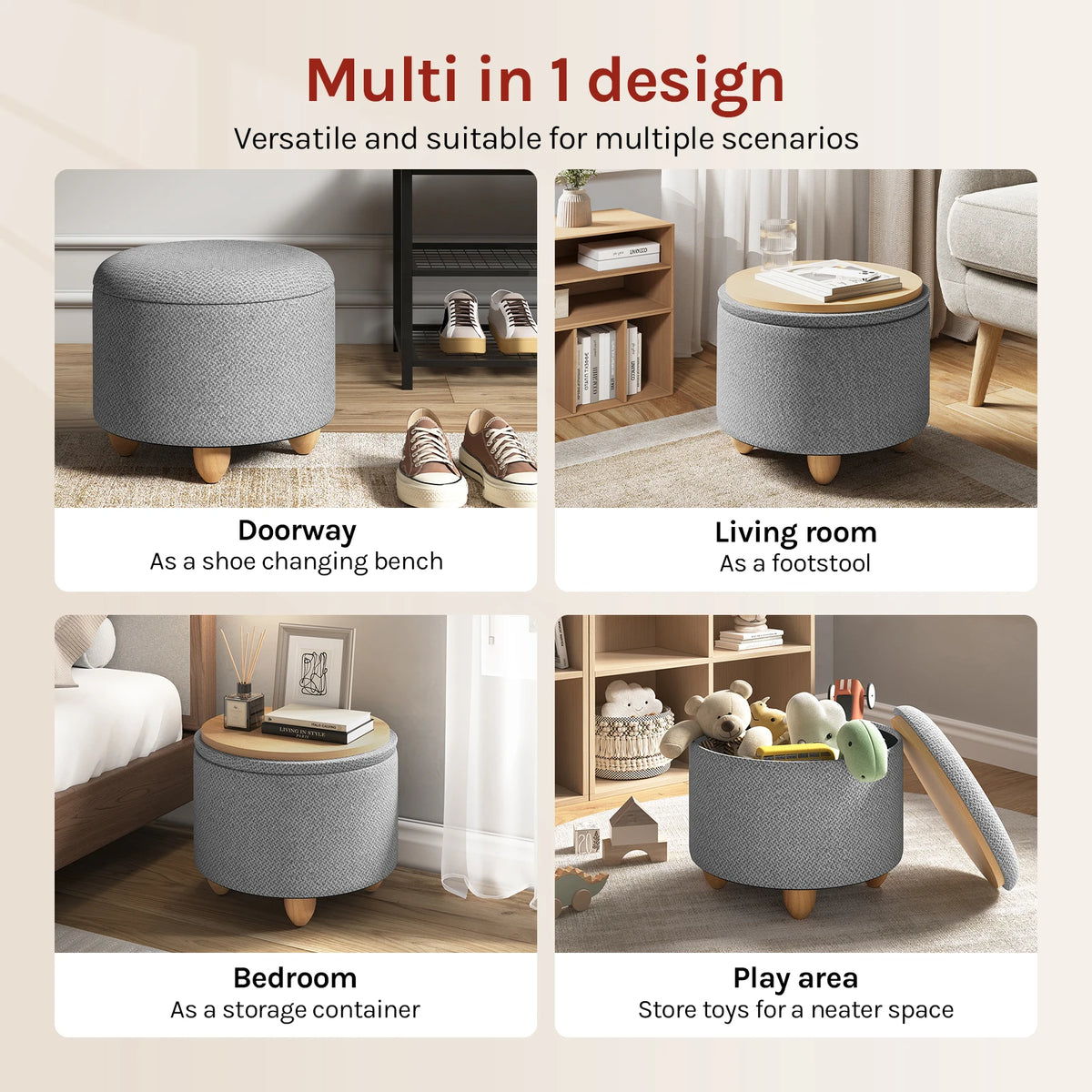 Round Storage Stool Footstool Side Table