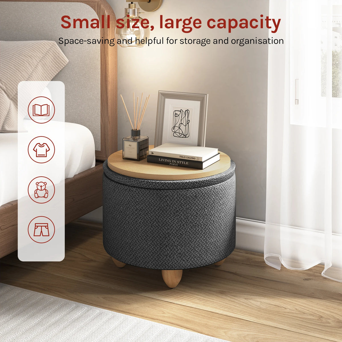 Round Storage Stool Footstool Side Table