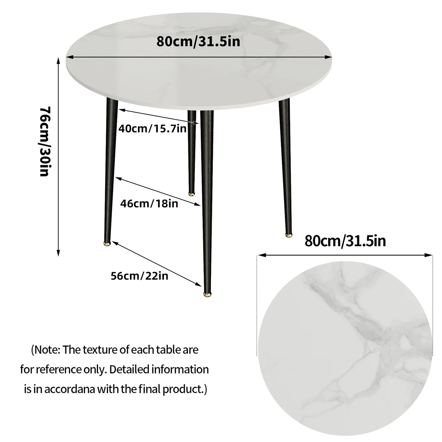 luca Modern Round Kitchen Dining Table Marble Theme Top